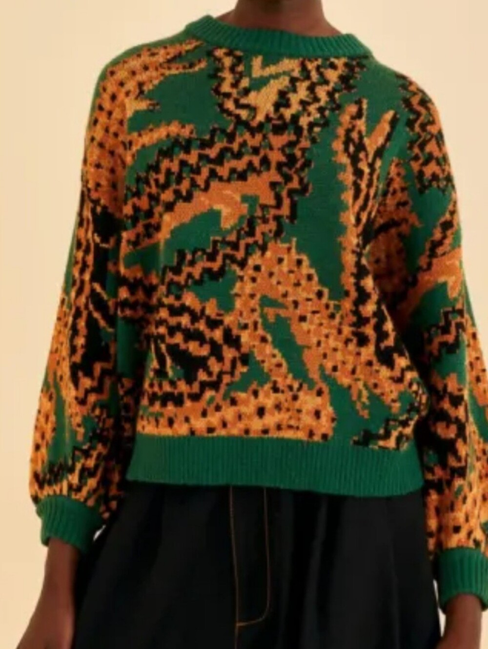 Farm Rio Crocodile Knit Pullover. Crew Neck Sweater